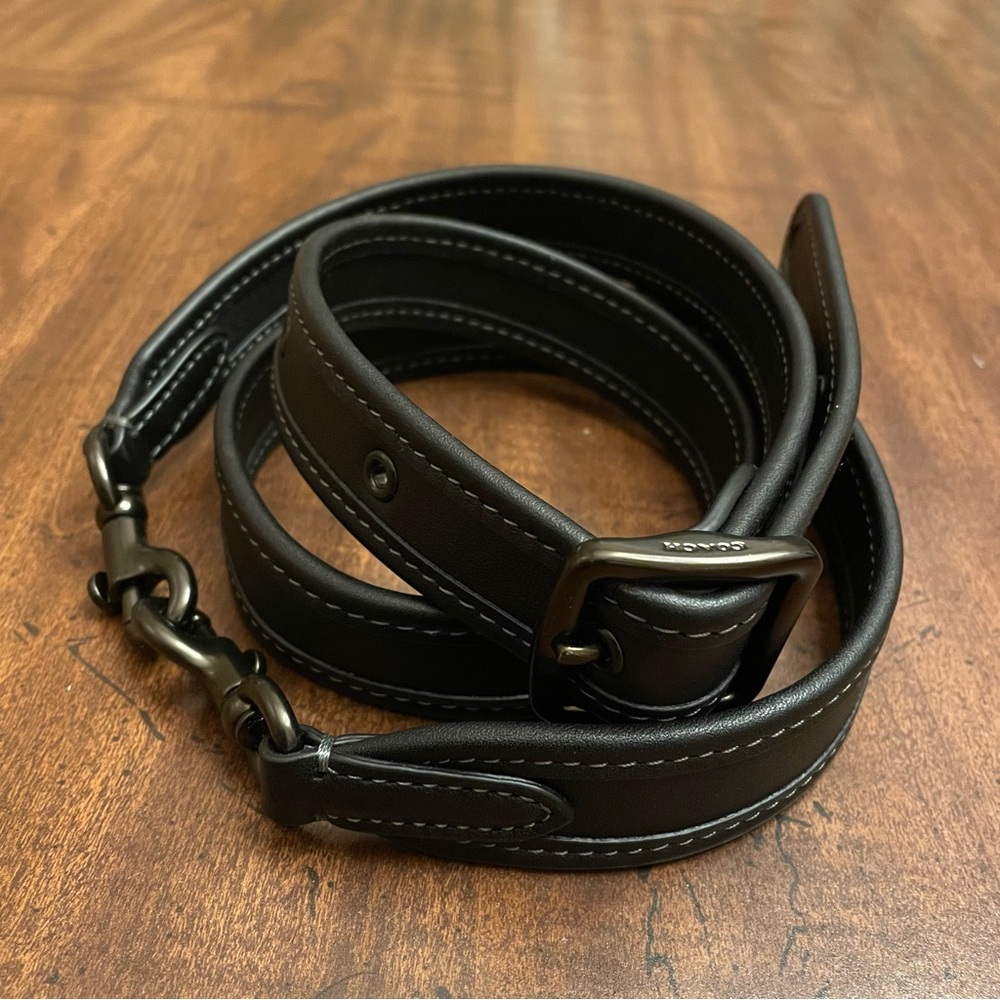 NWOT COACH Black Leather Grommet Crossbody Strap Gunmetal Hardware